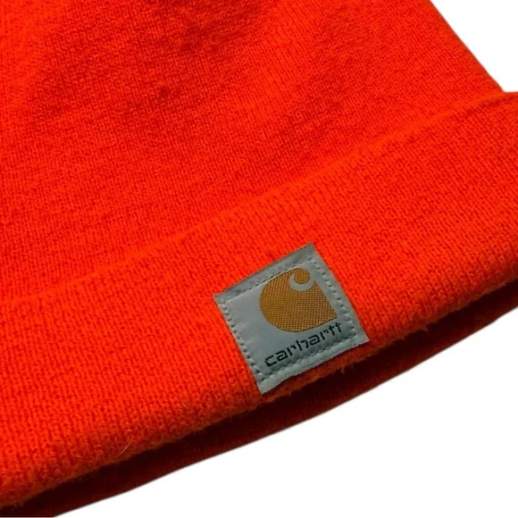 Carhartt Neon Orange Ribbed Knit Cuffed Beanie Hat - Picture 3 of 3